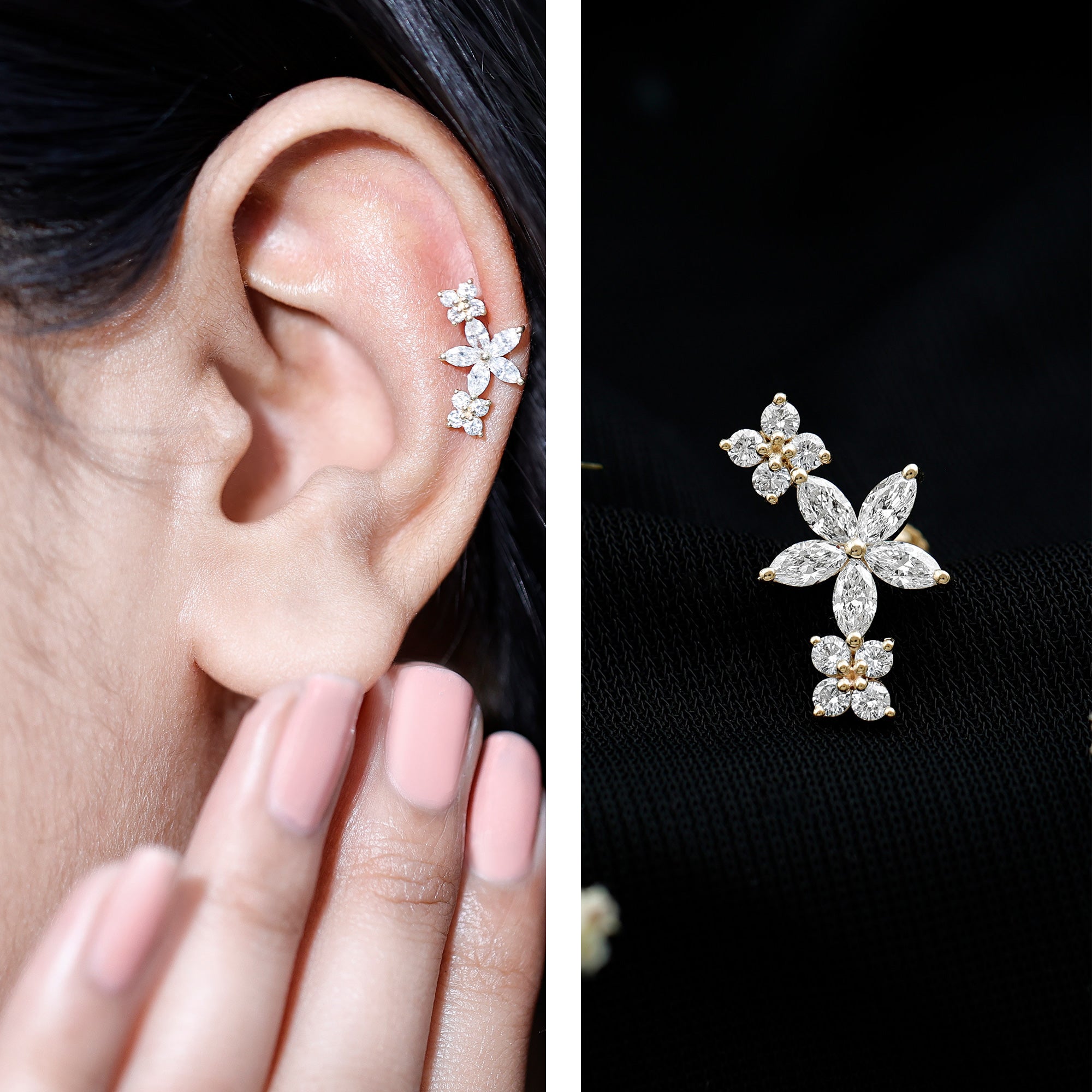 Cartilage Flower Crawler Earring with Diamond
