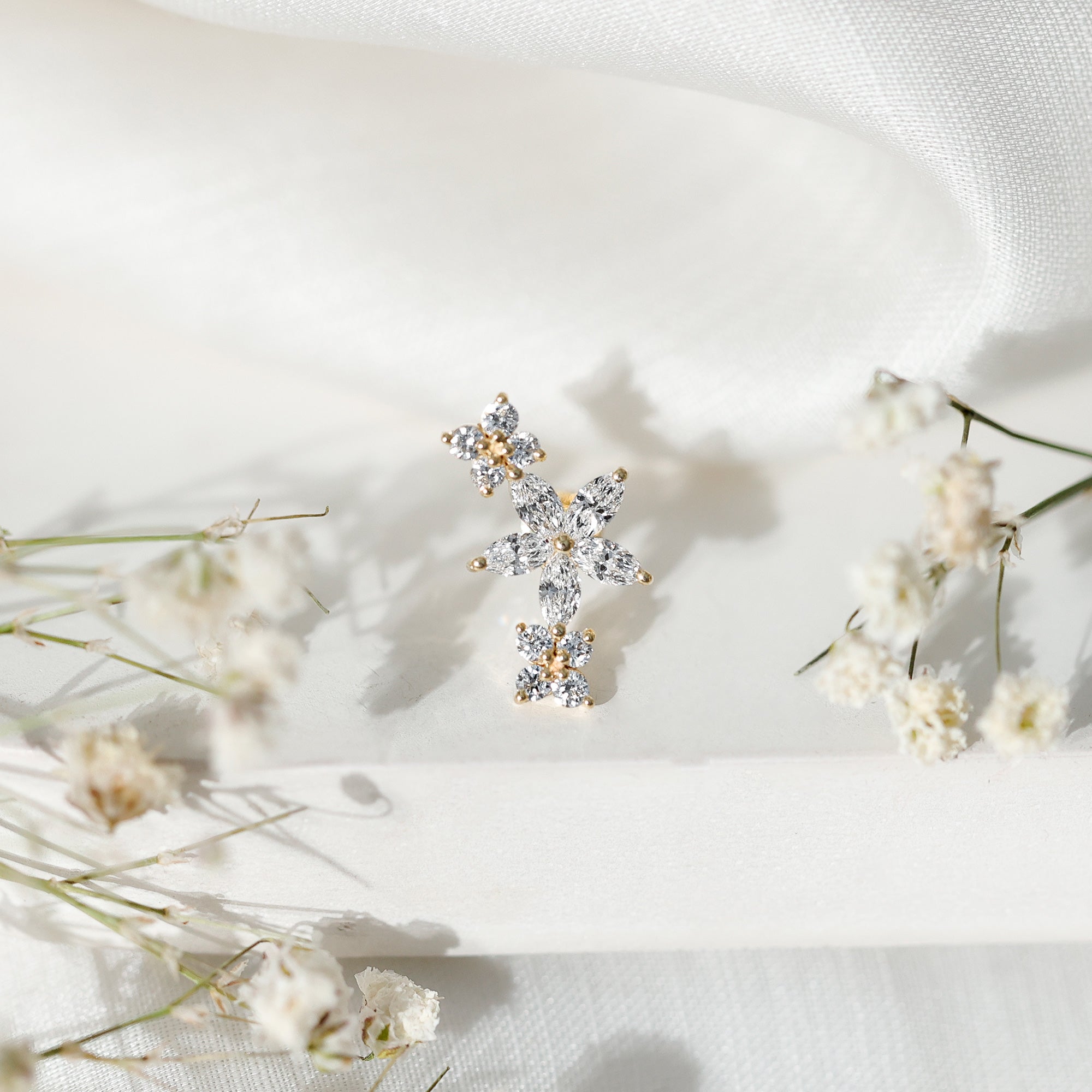 Cartilage Flower Crawler Earring with Diamond