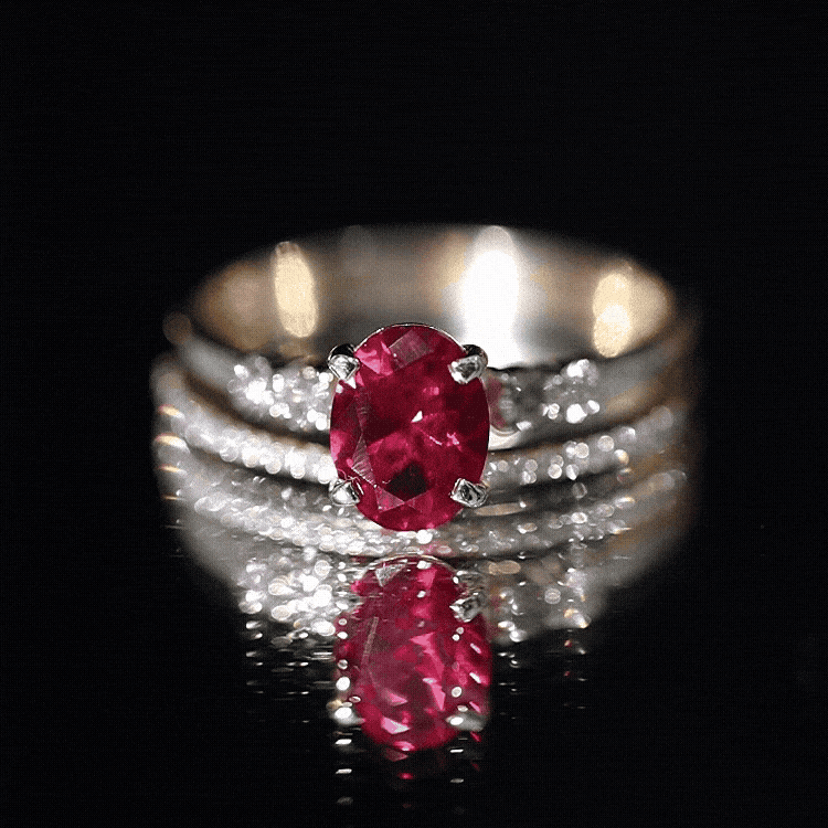 2 CT Oval Created Ruby Solitaire Ring Set with Diamond