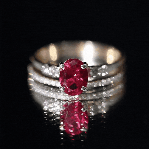 2 CT Oval Created Ruby Solitaire Ring Set with Diamond