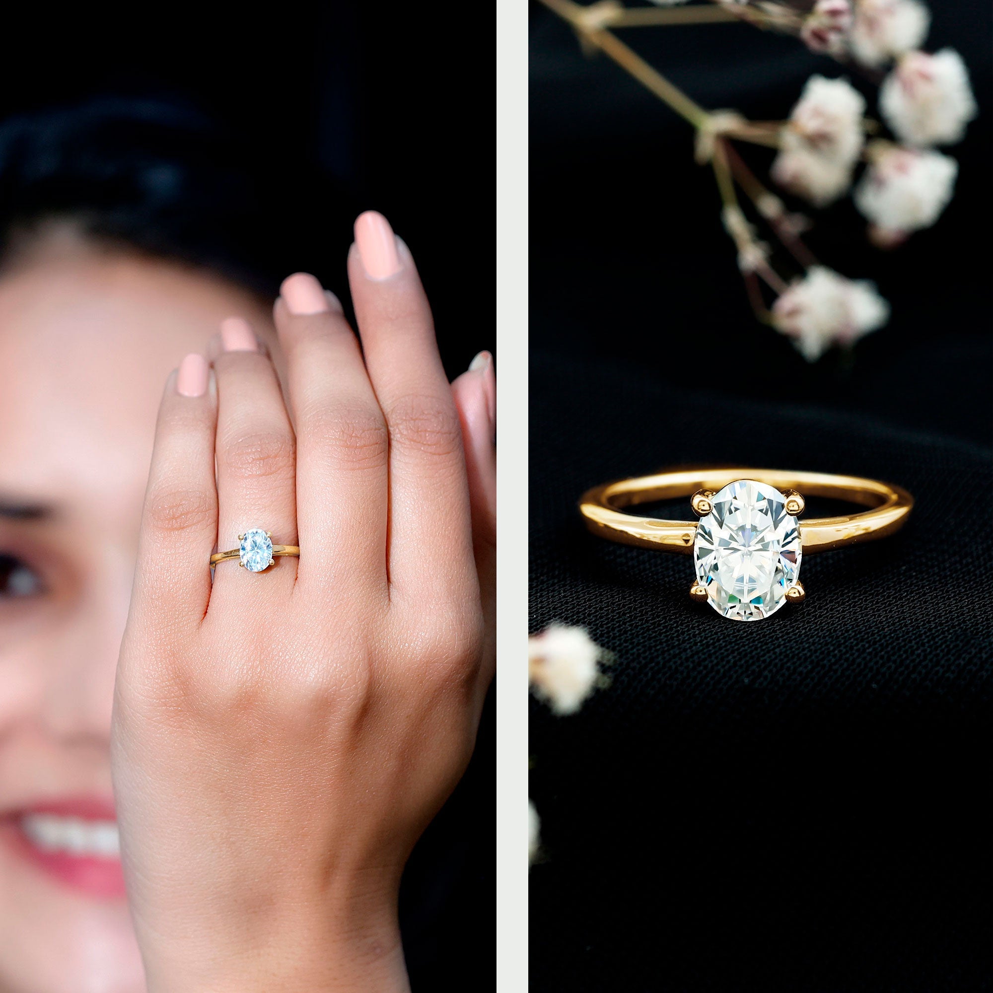 Certified 6X8mm Solitaire Moissanite Oval Engagement Ring